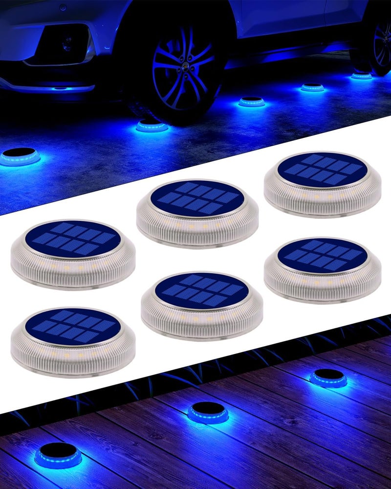 DetarZinLED 6 Packs Solar Driveway Lights, Blue Dock Deck Lights Solar Powered Outdoor IP68 Waterproof, Stick on Light for Step, Stair, Driveway, Pool, Pathway, Walkway, Patio - Image 1